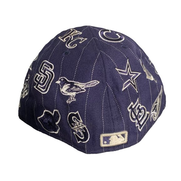 New Era MLB All Over Logos Hat Fitted 7 3/8 Wool 100th Season 59Fifty Baseball - Picture 4 of 6